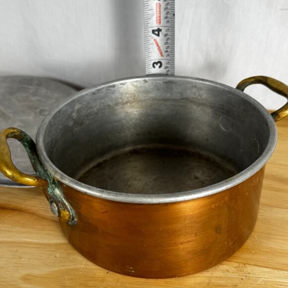 Vintage Copper French Soup Pot w/ Lid and Brass Handles 'Brevete DD S.G.D.G.' - Picture 9 of 10